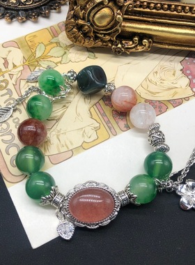 天然红胶花蛋白石黑发晶彩色水晶