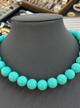 14M天蓝色圆珠串珠项链女日韩小