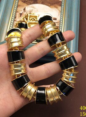 设计黑金项链镀真金优雅黑色珐琅