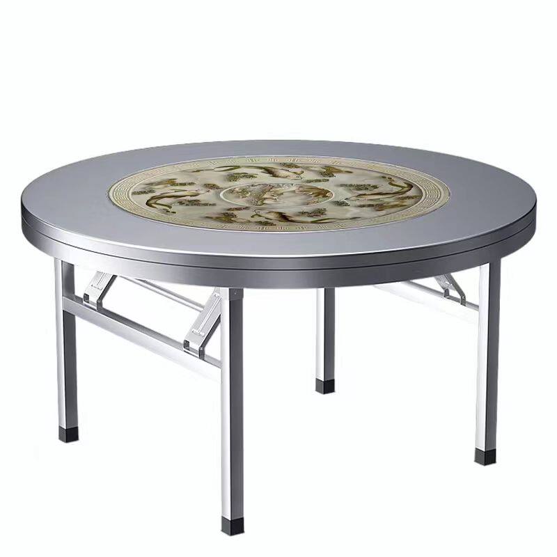 不锈钢圆桌带彩图转盘圆形折叠大桌子家用餐桌酒席食堂饭桌免安装,淘宝优惠券,粉丝福利购,淘宝优惠卷