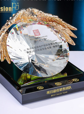 奖杯diy定制水晶纪念定做高档大气荣誉表彰优秀团队奖品老鹰奖牌