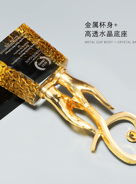 金属爱心水晶奖杯定制 创意设计医学慈善创意纪念品双手造型定做