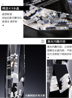 奖杯定制水晶创意造型设计制作内雕刻字纪念钻石奖杯五星员工经理