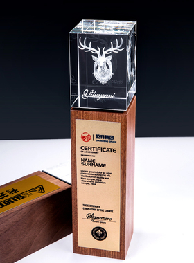 水晶奖杯定制创意3D内雕高档实木奖牌定做授权证书聘书牌匾纪念品