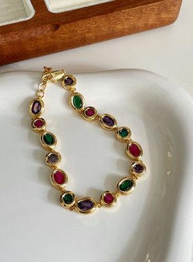 法式复古彩色锆石项链轻奢百搭