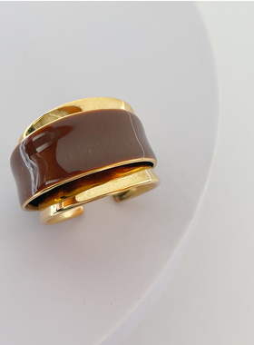 美拉德复古酒红色圆圈戒指