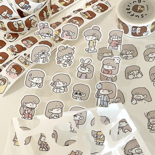 xxkk炫炫酷酷丨原创设计卡通手帐离型和纸胶带模切贴纸痛痛苦苦 - 图2