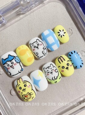 小八乌萨奇吉伊丨现货丨OK艺术生暖黄色baby蓝纯手绘可爱穿戴美甲