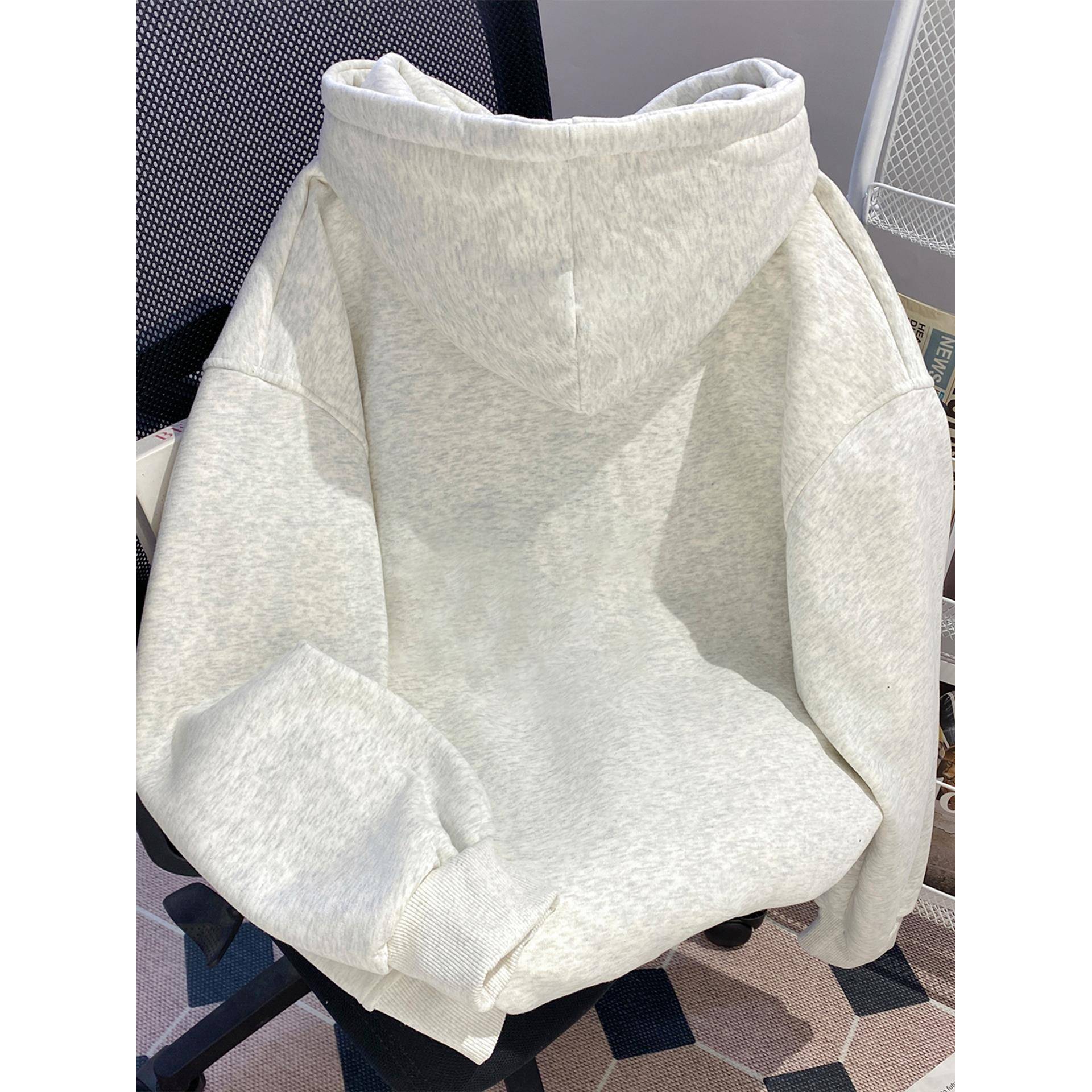 drew灰色纽扣卫衣男女款秋季连帽衫宽松纯棉重磅初高中生美式外套 - 图0