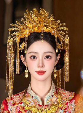 新娘发饰金色重工奢华古风凤凰冠