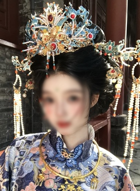 新娘婚嫁秀禾服明制烧蓝凤冠汉服