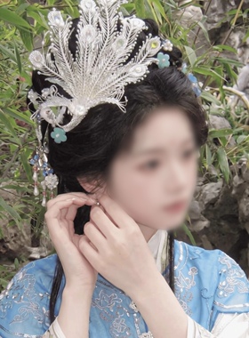 唐风白色渐变羽毛凤凰银丝发冠