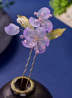 超仙渐变紫色女琉璃发叉仙气头饰