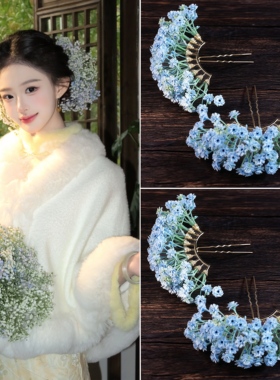 刘亦菲同款满天星仿真花超仙九排发饰新娘头饰发叉新款甜美装饰