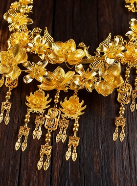 新中式秀禾项链高级复古汉服龙凤褂金色喜字流苏颈圈古风精致配饰