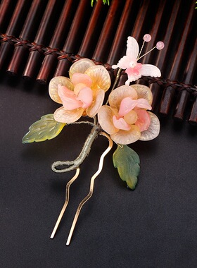 古风花朵蝴蝶发簪女装饰合金发钗