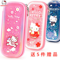 HELLO KITTY Stream Sand Pen Bag Cherry Blossom Hello Pencil Case Girl Hearts Elementary School Kids Cute KT Lead Pencil Case