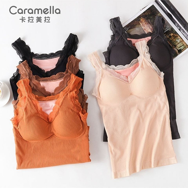 caramella/卡拉美拉保暖背心女加绒加厚打底加绒吊带内衣16YXMY