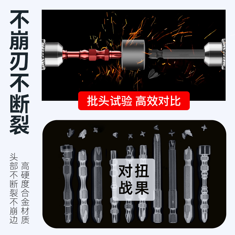 电动螺丝刀十字批头强力磁圈双截棍手电钻加长防滑套装高硬度披头 - 图1