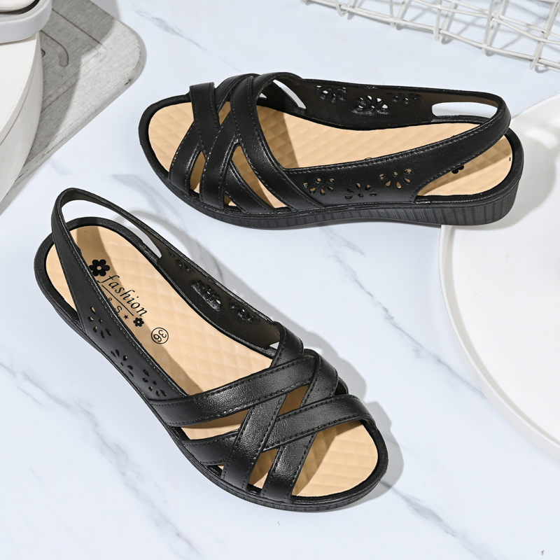 妈妈凉鞋夏季新款平底防滑舒适软底工作鞋优雅百搭中老年女鞋外穿 - 图1