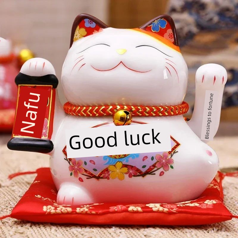 5 inch Ceramic Fortune Cat Waving Hand Lucky Cat Plutus Cat - 图0