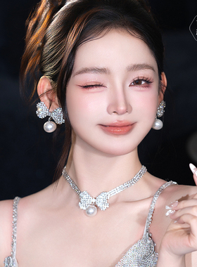 高级感新娘甜美蝴蝶结珍珠项链