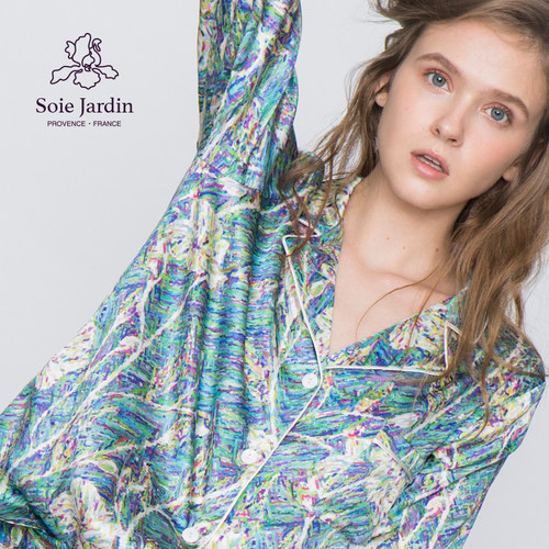 soie jardin3#梵高丝绸睡衣原创印花桑蚕丝家居服三件搭配套装 - 图3