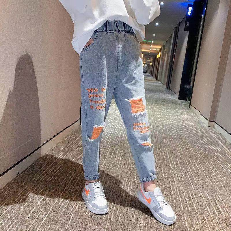 童装女童春秋新款韩版洋气牛仔裤 小熊真棒裤子