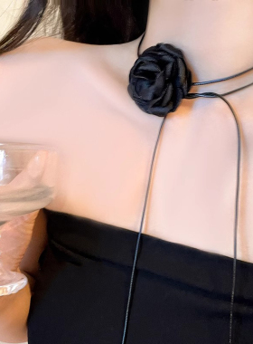 山茶花项链choker颈带玫瑰花颈链