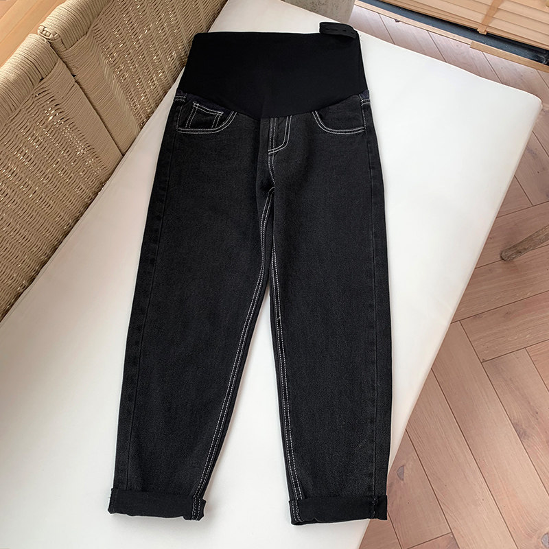 春秋外穿潮妈加绒烟灰色孕妇裤子 夏娜莎孕妇直筒裤