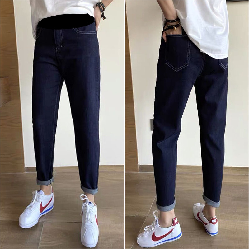 孕妇春秋款外穿宽松老爹九分牛仔裤 夏娜莎孕妇直筒裤