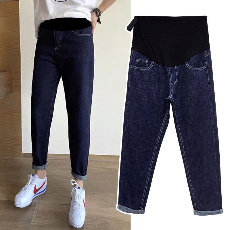 孕妇春秋款外穿宽松老爹九分牛仔裤 夏娜莎孕妇直筒裤