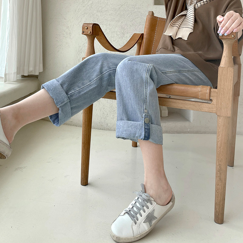 春秋款外穿潮妈券边直筒孕妇裤子 夏娜莎孕妇直筒裤