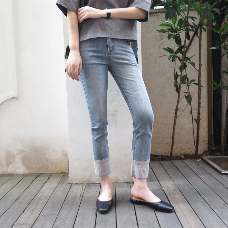 孕妇裤子夏外穿浅色小直筒牛仔裤 夏娜莎孕妇直筒裤