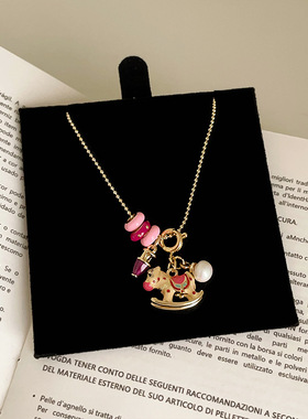 彩色多巴胺滴油摇摇木马流苏项链女萌趣可爱精致时尚颈链锁骨链