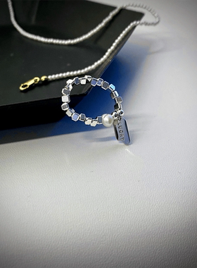 不规则金属碎银子珍珠戒指女小众复古个性简约百搭气质指环戒子