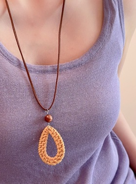 手工天然水滴星星草编项链女波西米亚风度假风氛围感拍照颈链配饰