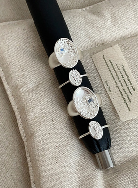 银色浮雕向日葵花朵金属戒指女小众复古个性简约百搭气质指环戒子