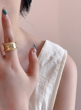 法式个性不规则宽版锆石戒指女时尚小众设计感气质简约指环配饰品