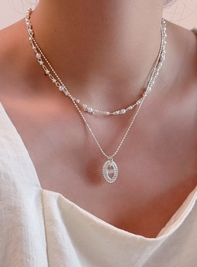 法式时髦双层叠戴猪鼻子爱心项链女轻奢小众高级感气质百搭锁骨链