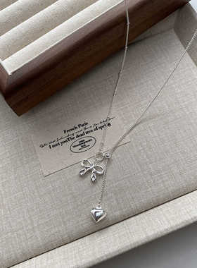 轻奢蝴蝶结优雅简约爱心锁骨链