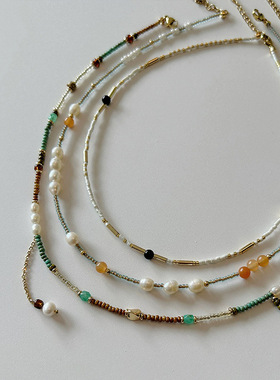 小众设计感彩色串珠天然石项链女