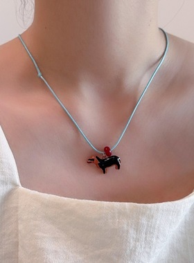 可爱腊肠狗吊项链女可调节小众独