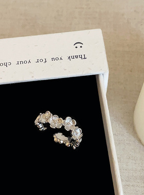 法式复古花朵开口戒指女轻奢高级