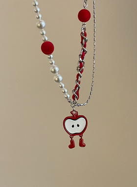 甜美可爱红苹果吊坠项链女小众独
