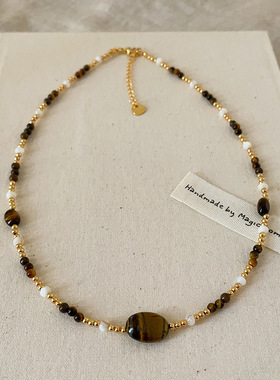 复古轻奢虎眼石串珠可叠戴项链女