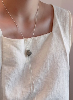 斑点虎眼石抽拉式项链女时尚气质高级感毛衣链长款个性百搭配饰品