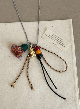 韩国潮流ins小熊毛刷流苏钛钢项链女轻奢时尚精致百搭颈链锁骨链