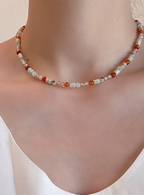天然石彩色串珠多巴胺配色项链女