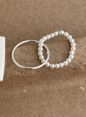 简约双层素圈珍珠戒指女时尚气质